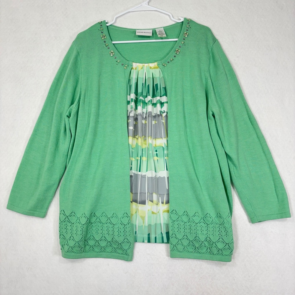 Alfred Dunner Embellished Cardigan XL Layered Inset Classic‎ Lightweight Sweater